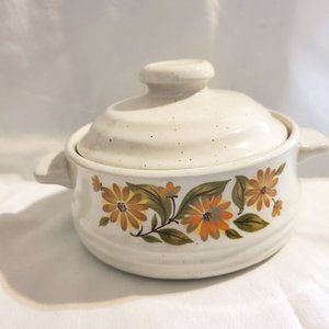 Capri Bake Serve Store Mini Casserole Dish Stoneware Floral Design Vintage